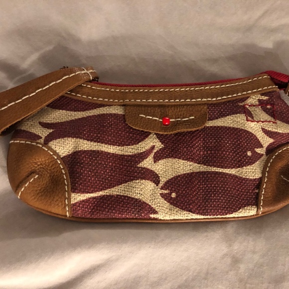 Gap RED Handbags - Gap Red Project for Africa Pebble Leather Canvas Fish Print Zipper Clutch Pouch